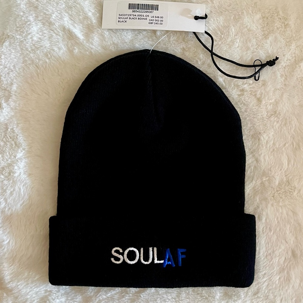 Soulcycle 'Soul AF' Black Classic Knit Beanie Hat NWT